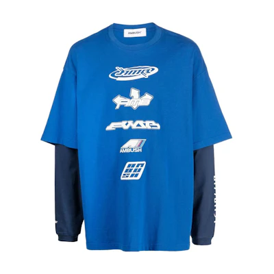 AMBUSH SS23 Layered Long Sleeve T-Shirt Blue Unisex with Letter Logo Print BMAB023S23JER0014704