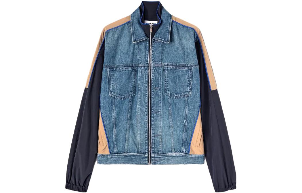 Ambush SS23 Patchwork Nylon Classic Zip Jacket Unisex - Mid Blue BMYE017S23DEN0014900