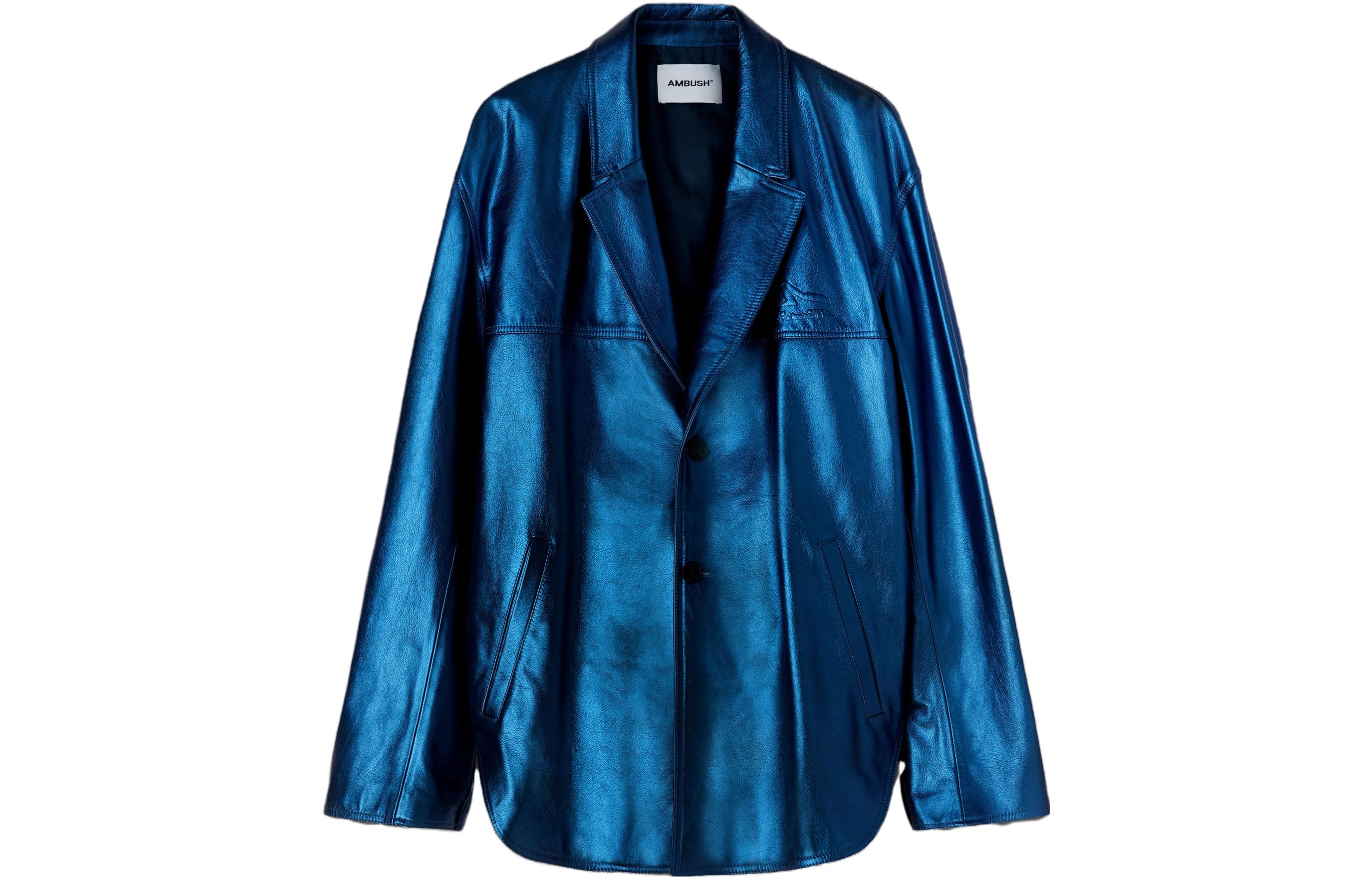 Ambush SS23 Solid Blue Oversized Notched Collar Jacket for Men BMJN002S23LEA0024400