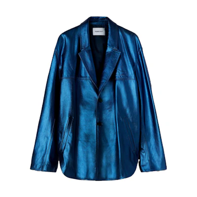 Ambush SS23 Solid Blue Oversized Notched Collar Jacket for Men BMJN002S23LEA0024400