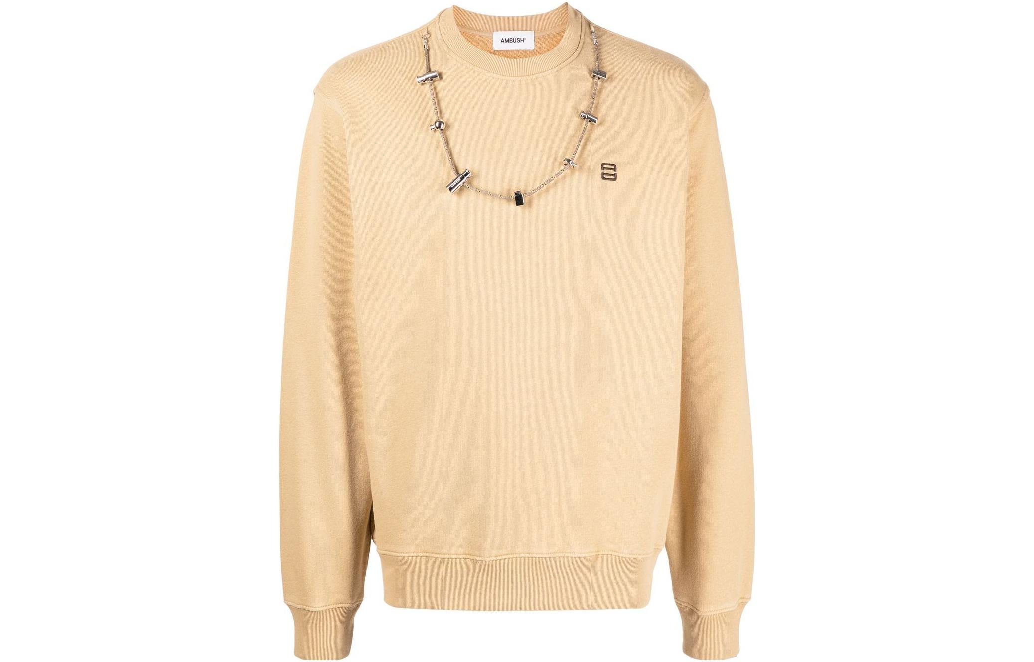 Ambush SS23 Yellow Unisex Crewneck Sweatshirt with Necklace Embroidery Details BMBA028S23FLE0016264