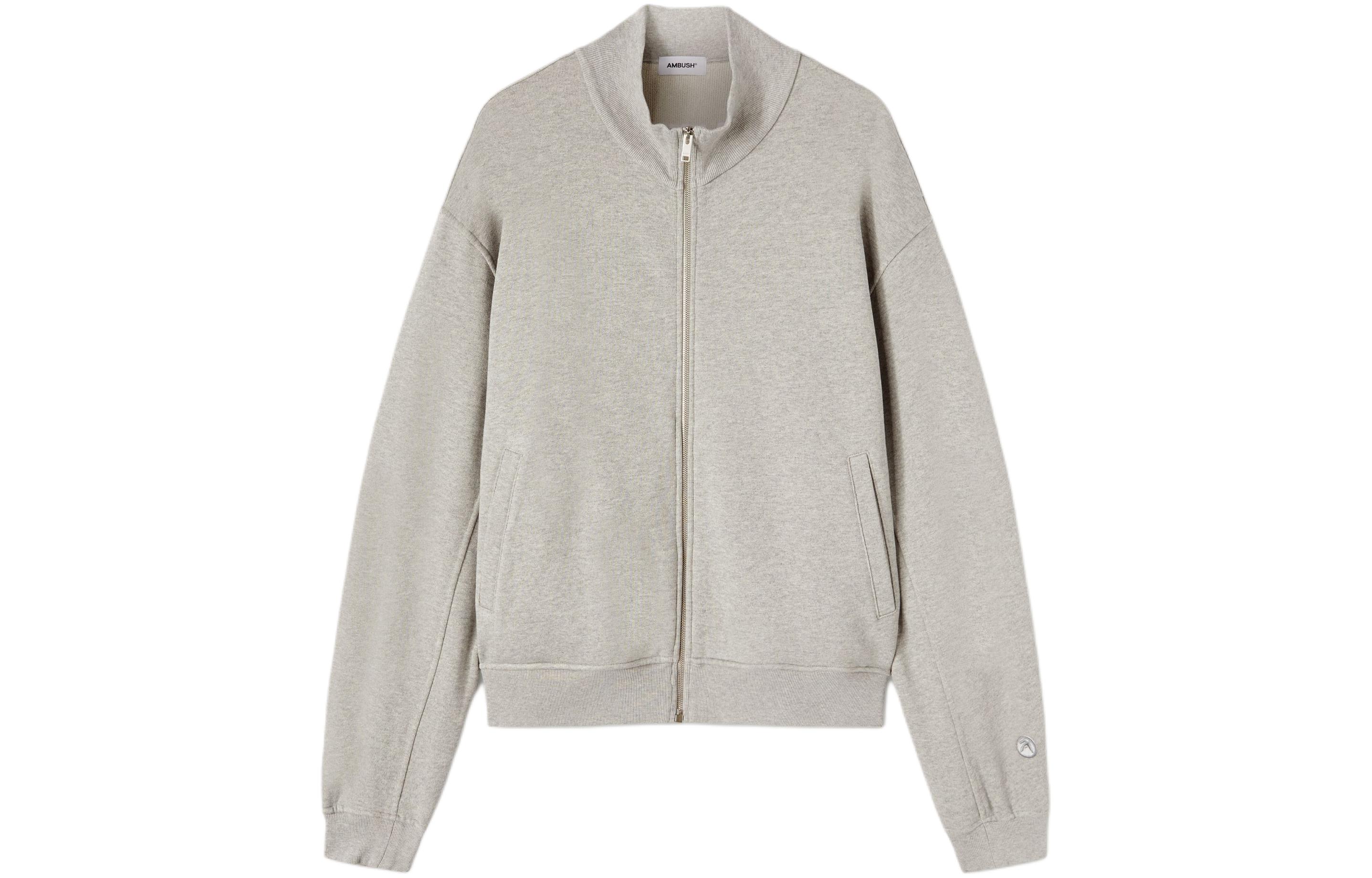 AMBUSH SS24  Letter Zip-Up Oversized Jacket in Light Gray. BMBE001S24FLE0020501