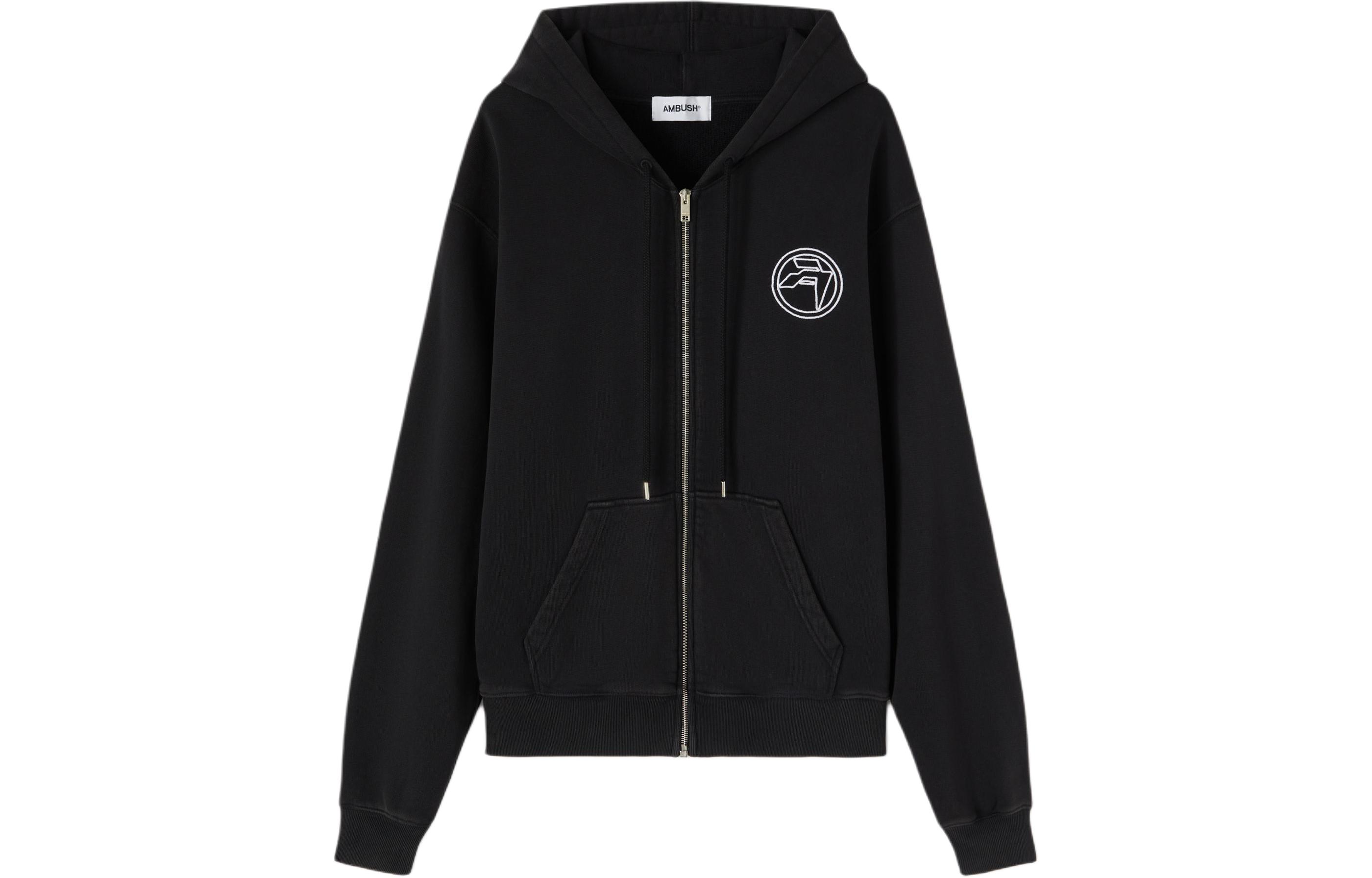 Ambush SS24 Badge Zip Hoodie Black Casual Sweatshirt BMBE002S24FLE0011001