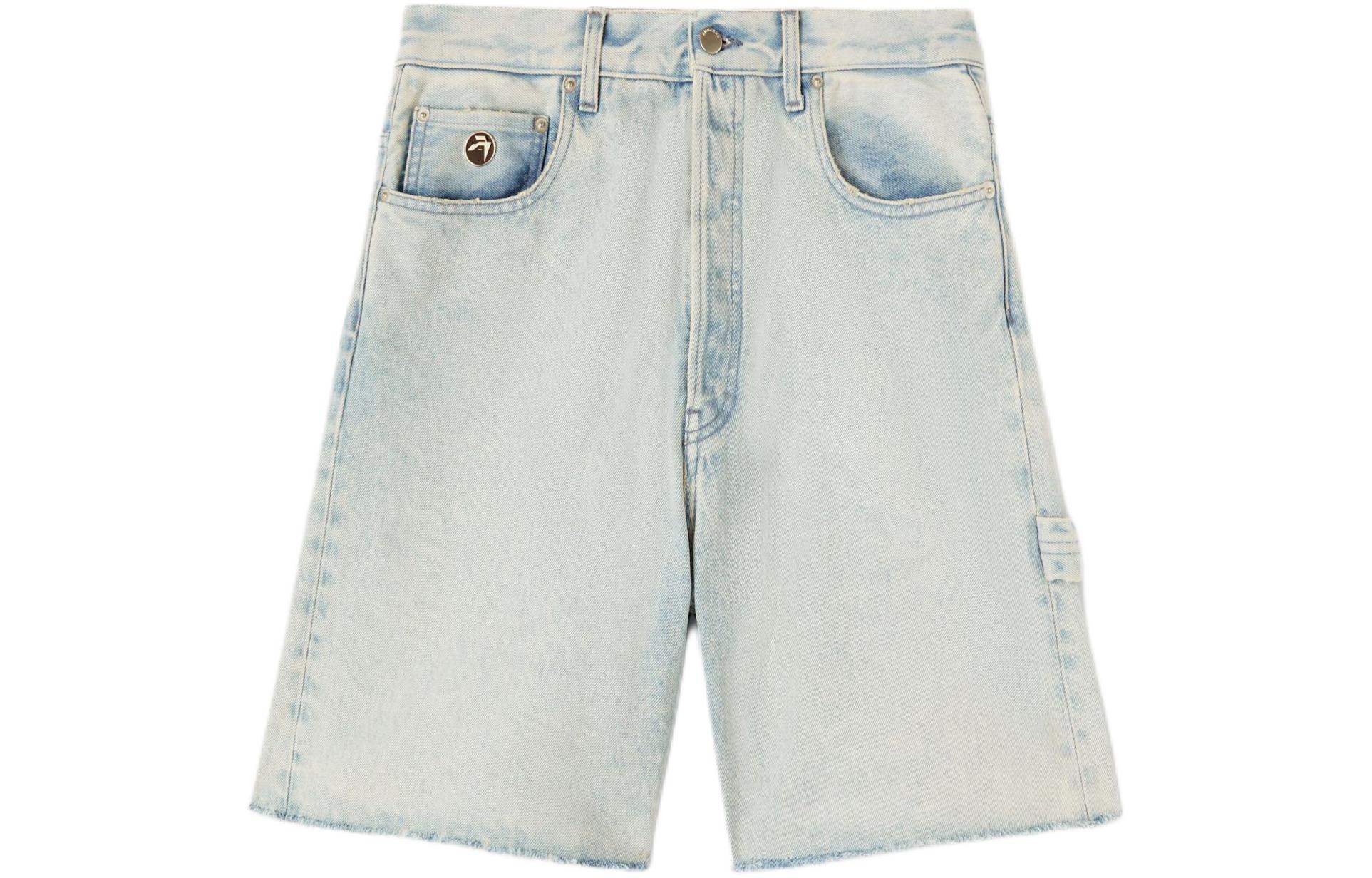 AMBUSH SS24 Distressed Badge Patch Denim Shorts Men’s Light Blue. BMYC001S24DEN0024200