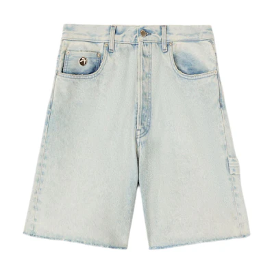 AMBUSH SS24 Distressed Badge Patch Denim Shorts Men’s Light Blue. BMYC001S24DEN0024200