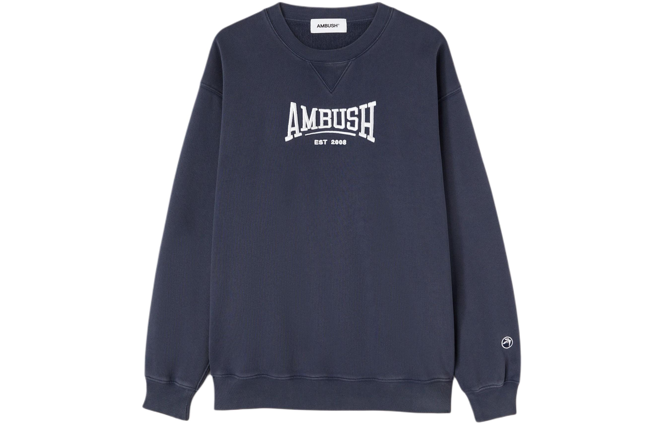 Ambush SS24 Printed Crewneck Knit Cuff Long Sleeve Sweatshirt Blue Mens BMBA001S24FLE0014501