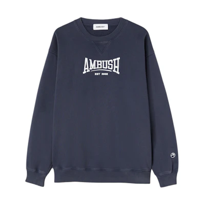 Ambush SS24 Printed Crewneck Knit Cuff Long Sleeve Sweatshirt Blue Mens BMBA001S24FLE0014501