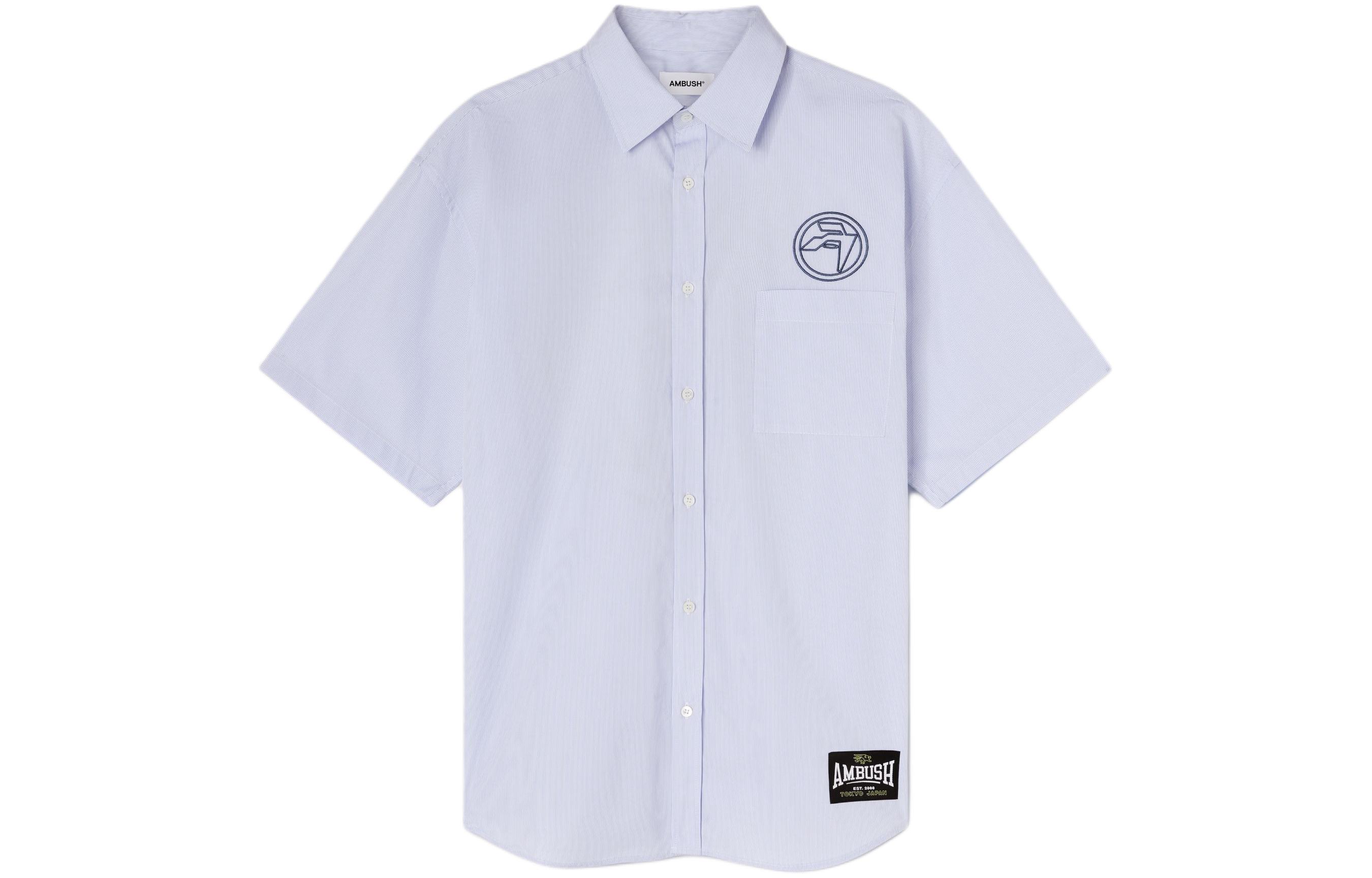 AMBUSH SS24 Striped Badge Embroidered Short Sleeve Shirt Men’s Blue BMGG001S24FAB0024445
