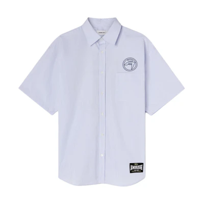 AMBUSH SS24 Striped Badge Embroidered Short Sleeve Shirt Men’s Blue BMGG001S24FAB0024445