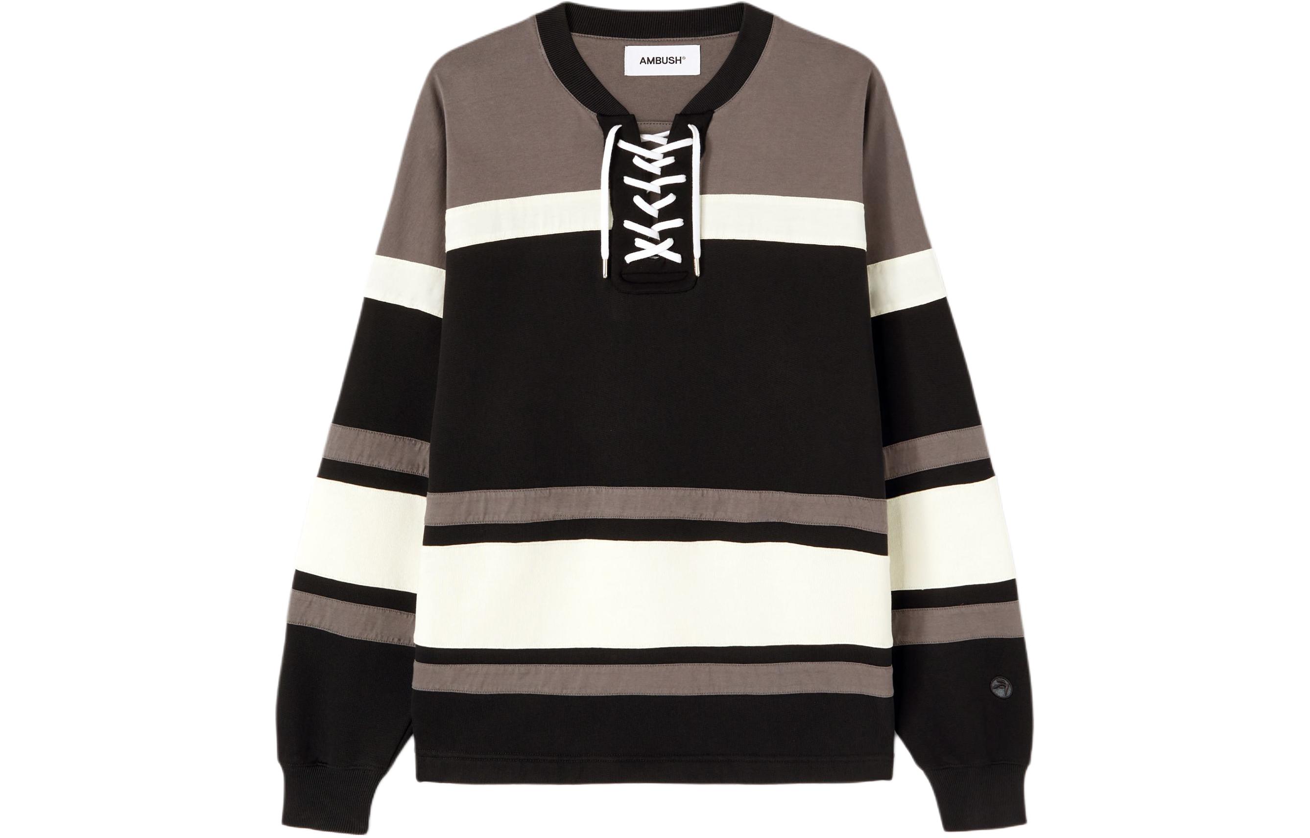 Ambush SS24 Striped Pullover Casual Long Sleeve Sweatshirt Black BMBA002S24FLE0011009