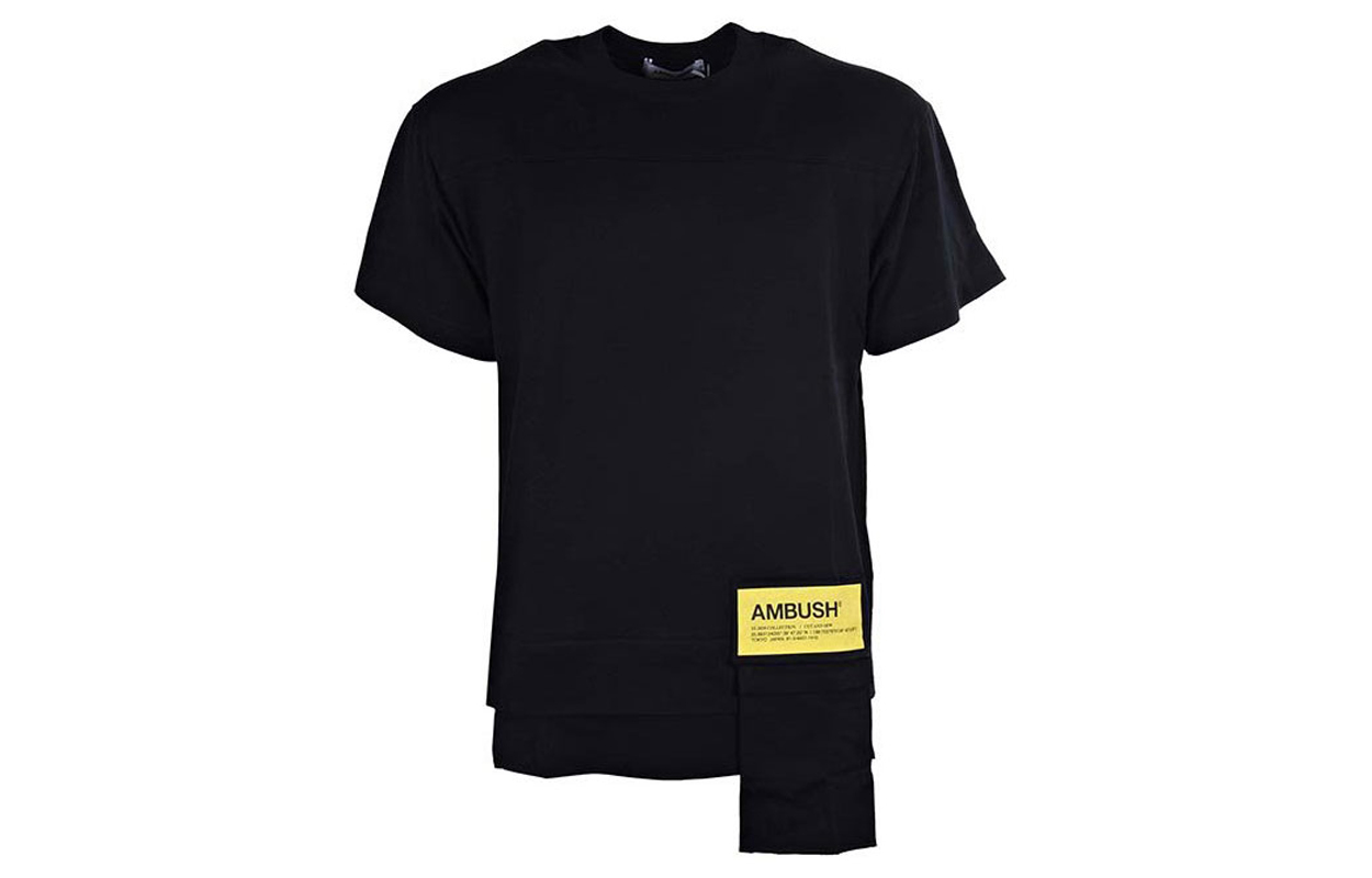 Ambush Unisex Black Cotton Crewneck Short Sleeve T-Shirt with Patch Design 12112078-BLACK