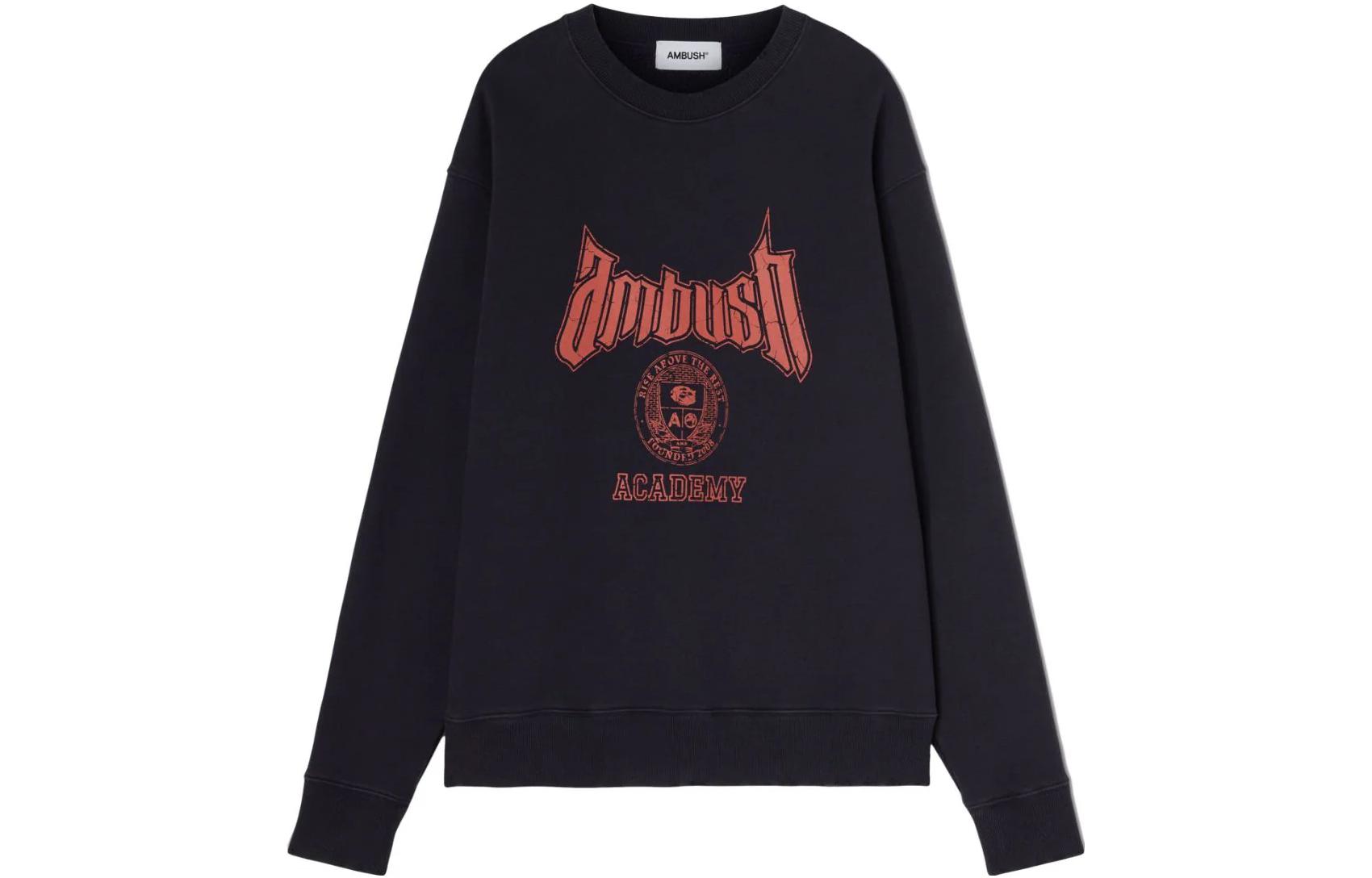 Ambush Unisex Black Crewneck Sweatshirt with Letter Print BMBA034F23FLE0014625