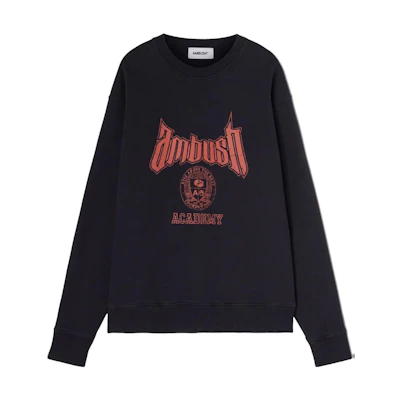 Ambush Unisex Black Crewneck Sweatshirt with Letter Print BMBA034F23FLE0014625