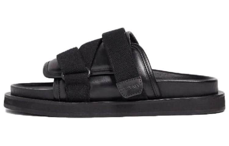 AMBUSH Velcro Leather Flat Fashion Slide 'Black' BMIH001S21LEA001-1000