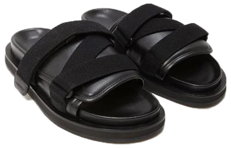 Order AMBUSH Leren Velcro Slippers ''Zwart'' BMIH001S21LEA001-1000