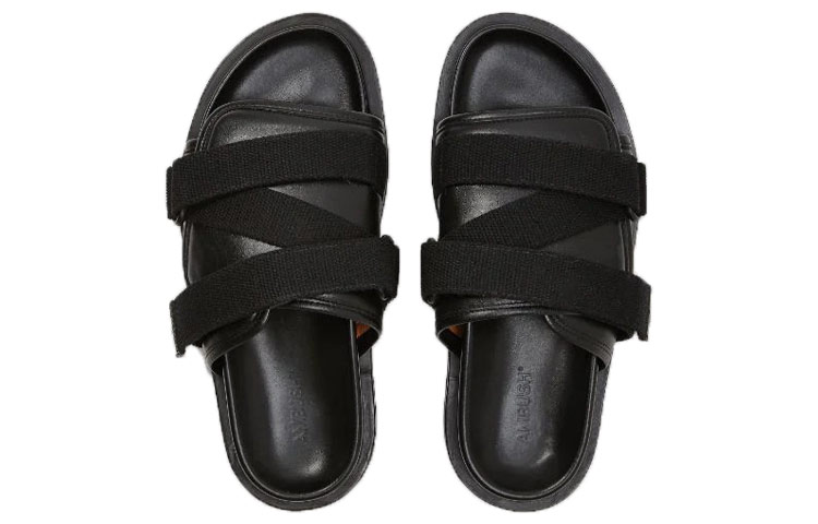 Lookbook AMBUSH Leren Velcro Slippers ''Zwart'' BMIH001S21LEA001-1000