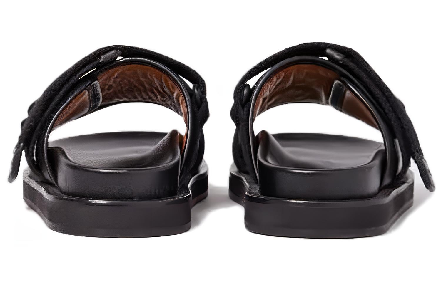 Shop AMBUSH Leren Velcro Slippers ''Zwart'' BMIH001S21LEA001-1000