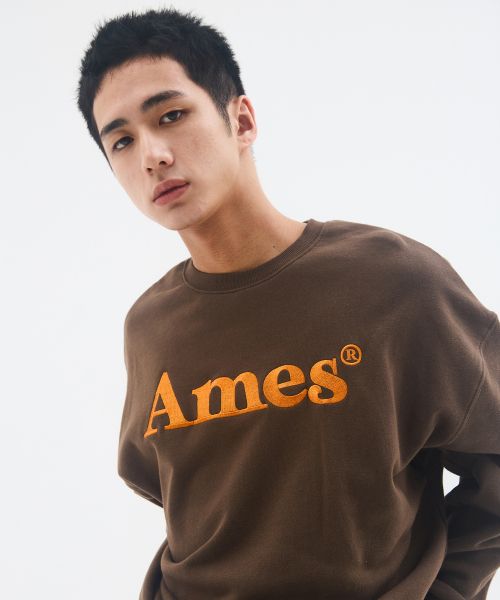 Sizing Ames Worldwide Basic Logo Brown Sweatshirt AM2EFUM450ABR