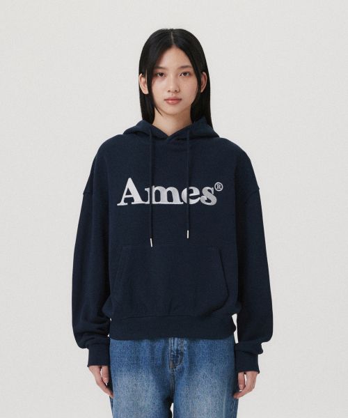 Lookbook Ames Worldwide Basic Logo Hoodie Navy Blue AM2EFUM410ANV