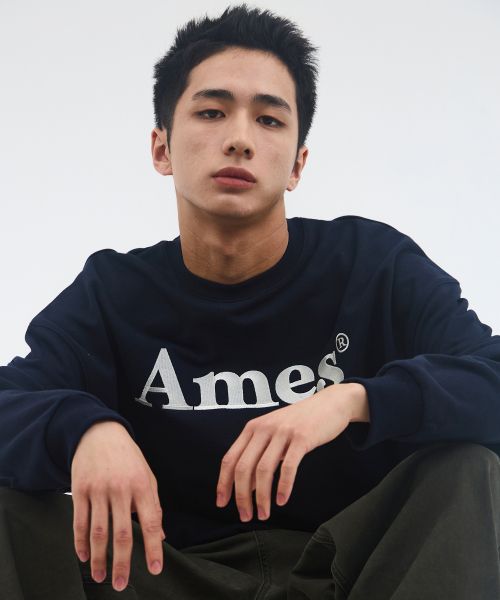 Details for Ames Worldwide Basic Logo Sweatshirt Navy Blue AM2EFUM450ANV