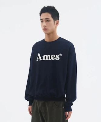 Ames Worldwide Basic Logo Sweatshirt Navy Blue AM2EFUM450ANV 2
