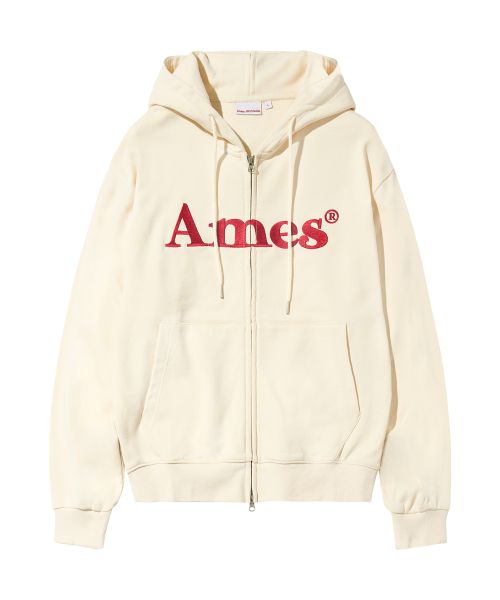 Ames Worldwide Basic Logo Zip-Up Hoodie Cream AM2EFUM481ACR