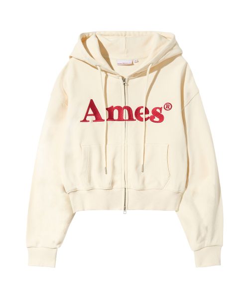 Order Ames Worldwide Basic Logo Zip-Up Hoodie Cream AM2EFUM481ACR