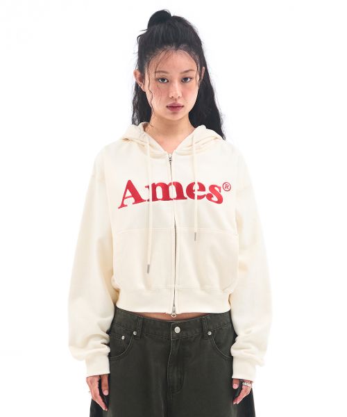 Lookbook Ames Worldwide Basic Logo Zip-Up Hoodie Cream AM2EFUM481ACR