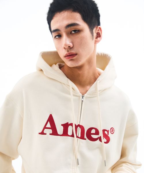 Details for Ames Worldwide Basic Logo Zip-Up Hoodie Cream AM2EFUM481ACR
