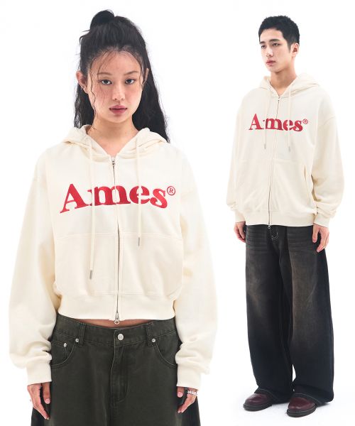 Sizing Ames Worldwide Basic Logo Zip-Up Hoodie Cream AM2EFUM481ACR