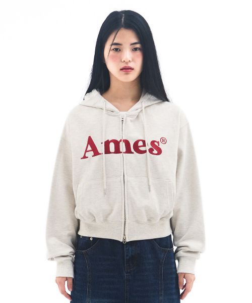 Lookbook AMES WORLDWIDE Basic Logo Zip-Up Hoodie Oatmeal AM2EFUM481AOT