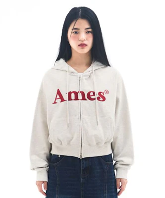 AMES WORLDWIDE Basic Logo Zip-Up Hoodie Oatmeal AM2EFUM481AOT Lookbook AMES WORLDWIDE Basic Logo Zip-Up Hoodie Oatmeal AM2EFUM481AOT