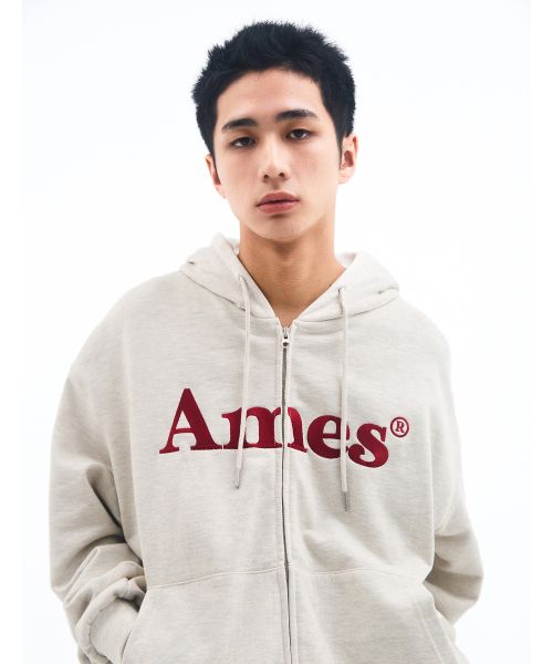 Purchase AMES WORLDWIDE Basic Logo Zip-Up Hoodie Oatmeal AM2EFUM481AOT