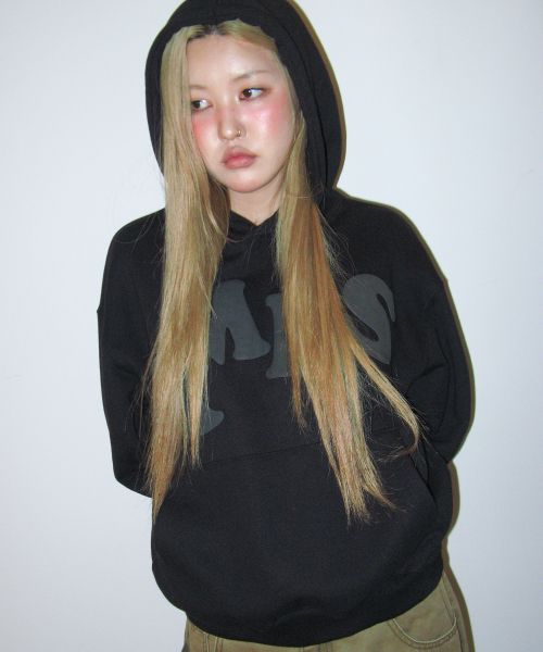 Shop Ames Worldwide Big Typo Black Hoodie AM2EFUM400ABK