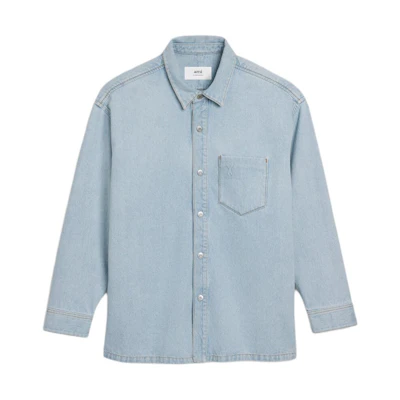 AMI PARIS 3D Heart Embossed Denim Jacket Unisex Light Blue Long Sleeve UJK253DE0027