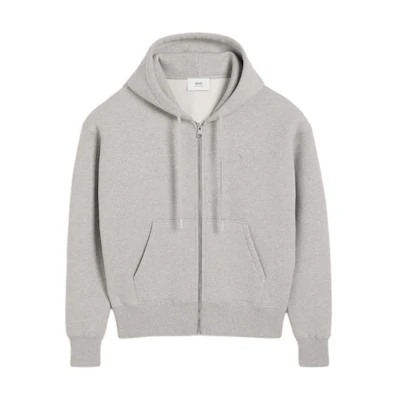 AMI PARIS 3D Heart Loose Fit Hoodie Unisex Grey Sweater USW4277490-951
