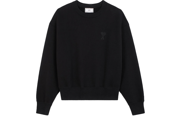 AMI Paris  Black Crewneck Sweatshirt with Heart Logo Embroidery Patch. P20HJ040736-001