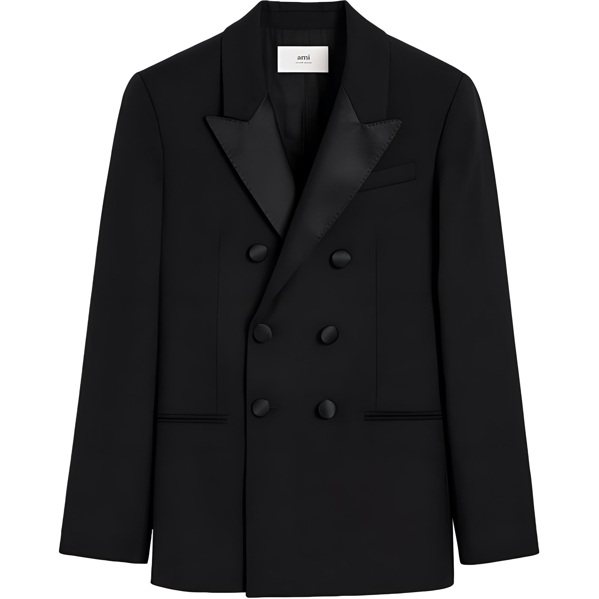 AMI Paris  Black Double-Breasted Long-Sleeve Blazer HBV417WV0026-BLACK