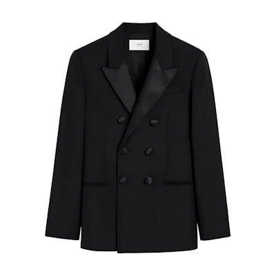 AMI Paris Black Double-Breasted Long-Sleeve Blazer HBV417WV0026-BLACK