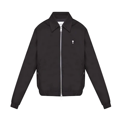 AMI Paris Black Jacket with Graphic Print and Dual Zip Design. HJK014PA0007-001