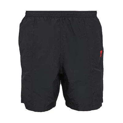 AMI PARIS Black Logo Embroidered Mid-Waist Swim Trunks HBW003PA0004-001