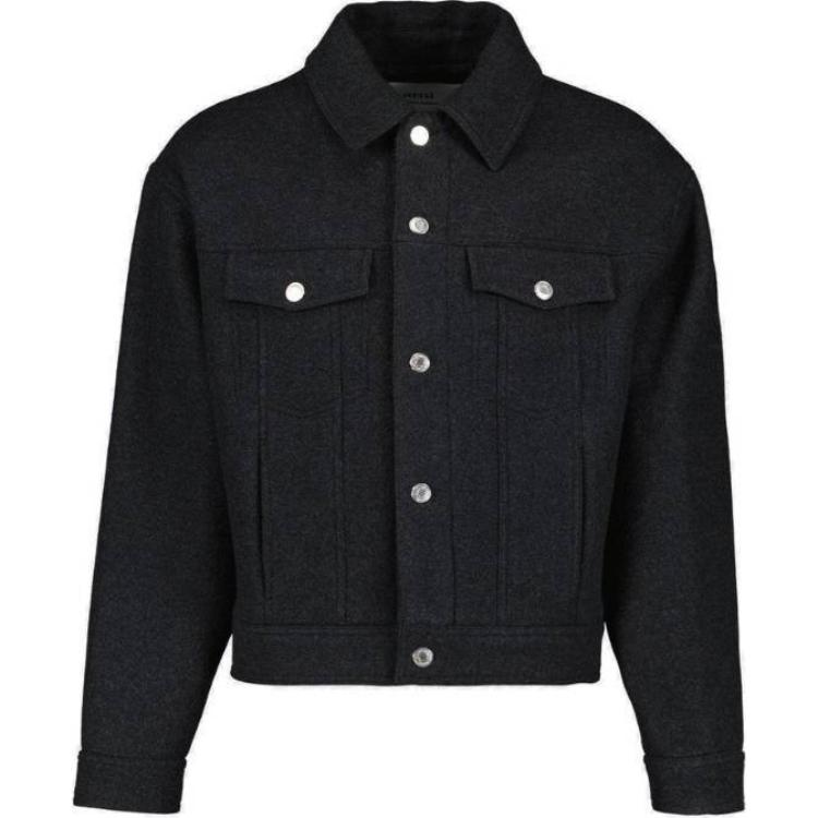 AMI PARIS  Black Solid Color Single-Breasted Long-Sleeve Jacket. UJK234WV0019-055
