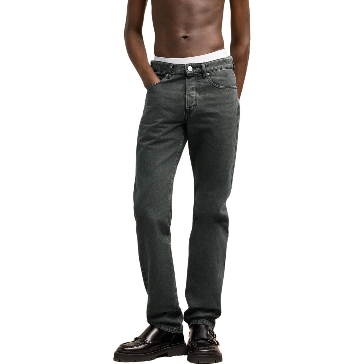 Lookbook AMI PARIS Seluar Jeans Hitam Straight-Leg Mid-Rise dengan Zip. HTR001CO0037-001