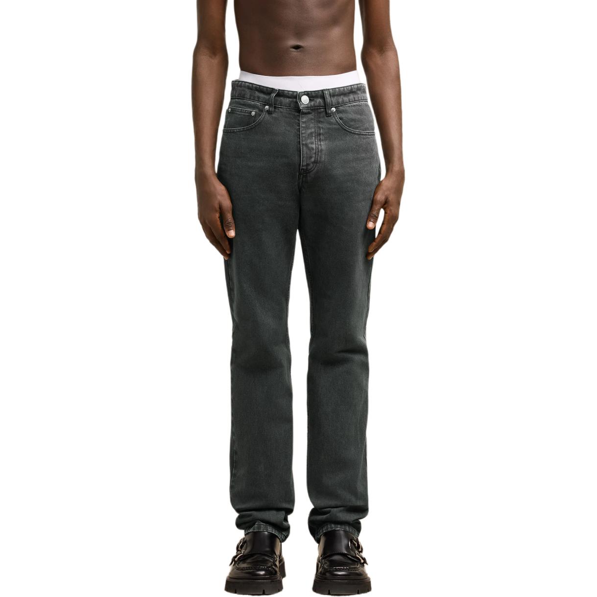 Shop AMI PARIS Seluar Jeans Hitam Straight-Leg Mid-Rise dengan Zip. HTR001CO0037-001