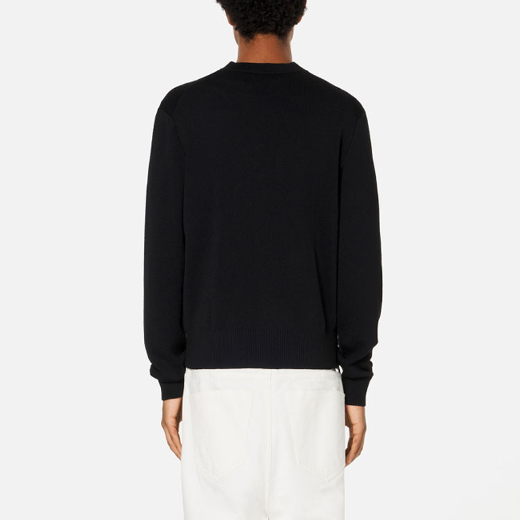 AMI Paris  Black Wool V-Neck Sweater with Red Heart Logo. BFHKC001.001-001 圖 4