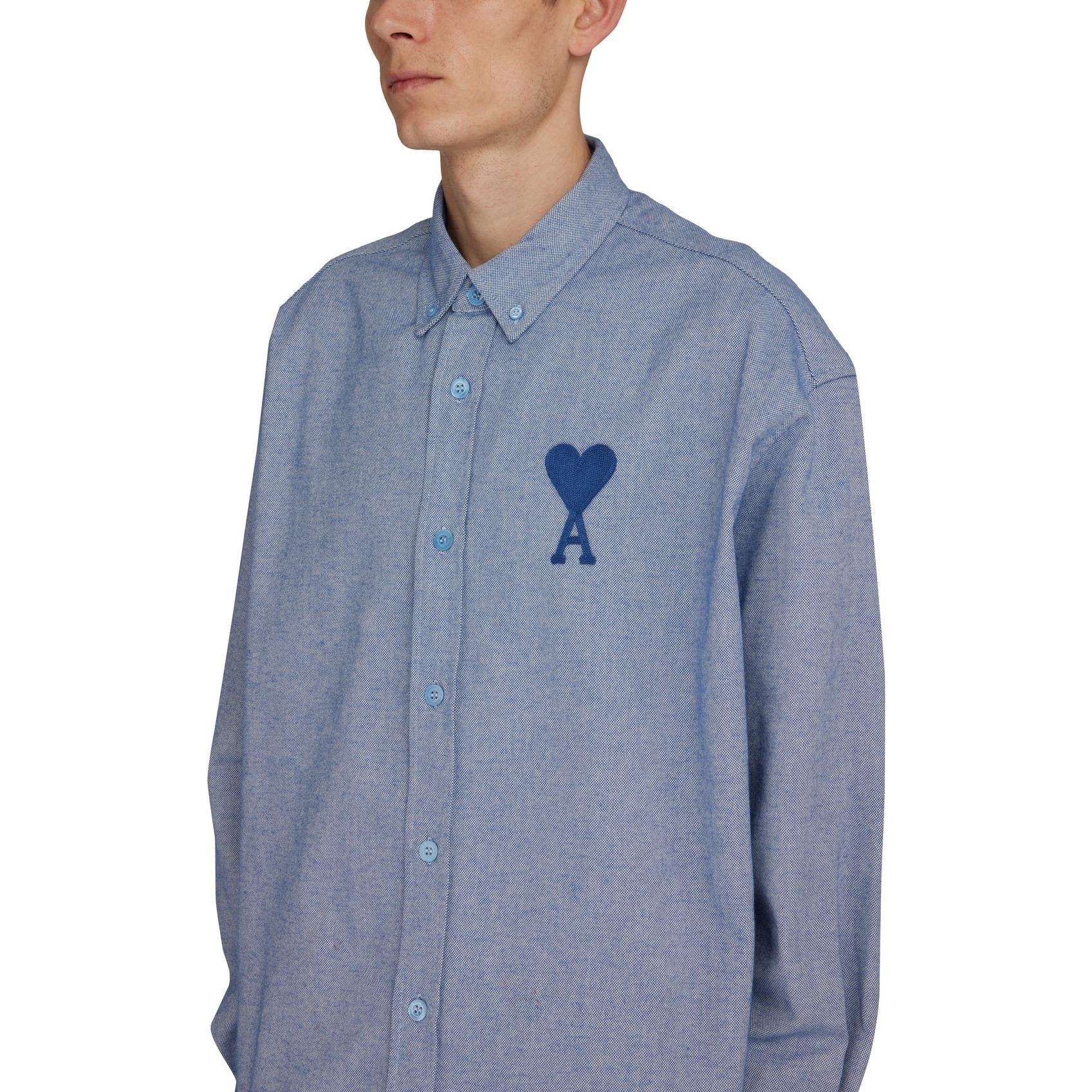 AMI PARIS  Blue Long Sleeve Shirt with Heart Embroidery. USH124418-450 圖 4