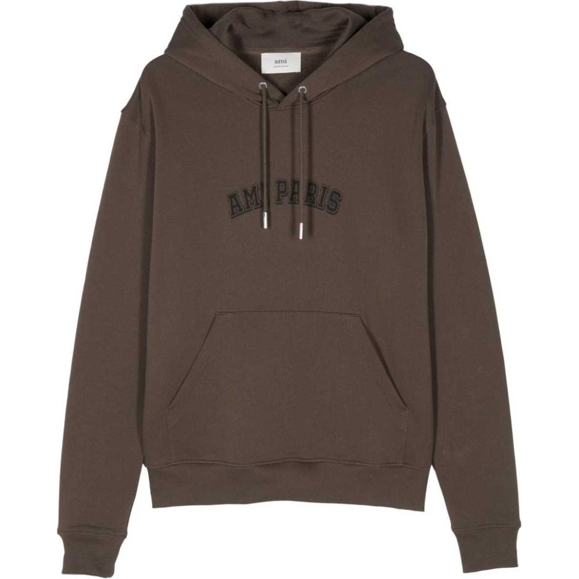 AMI PARIS  Brown Logo Embroidered Oversized Fit Hoodie. USW247730-BROWN