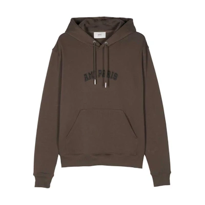 AMI PARIS Brown Logo Embroidered Oversized Fit Hoodie. USW247730-BROWN