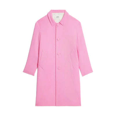 AMI Paris Candy Pink Wool Blend Buttoned Mid-Length Coat HCO003WV0001-661