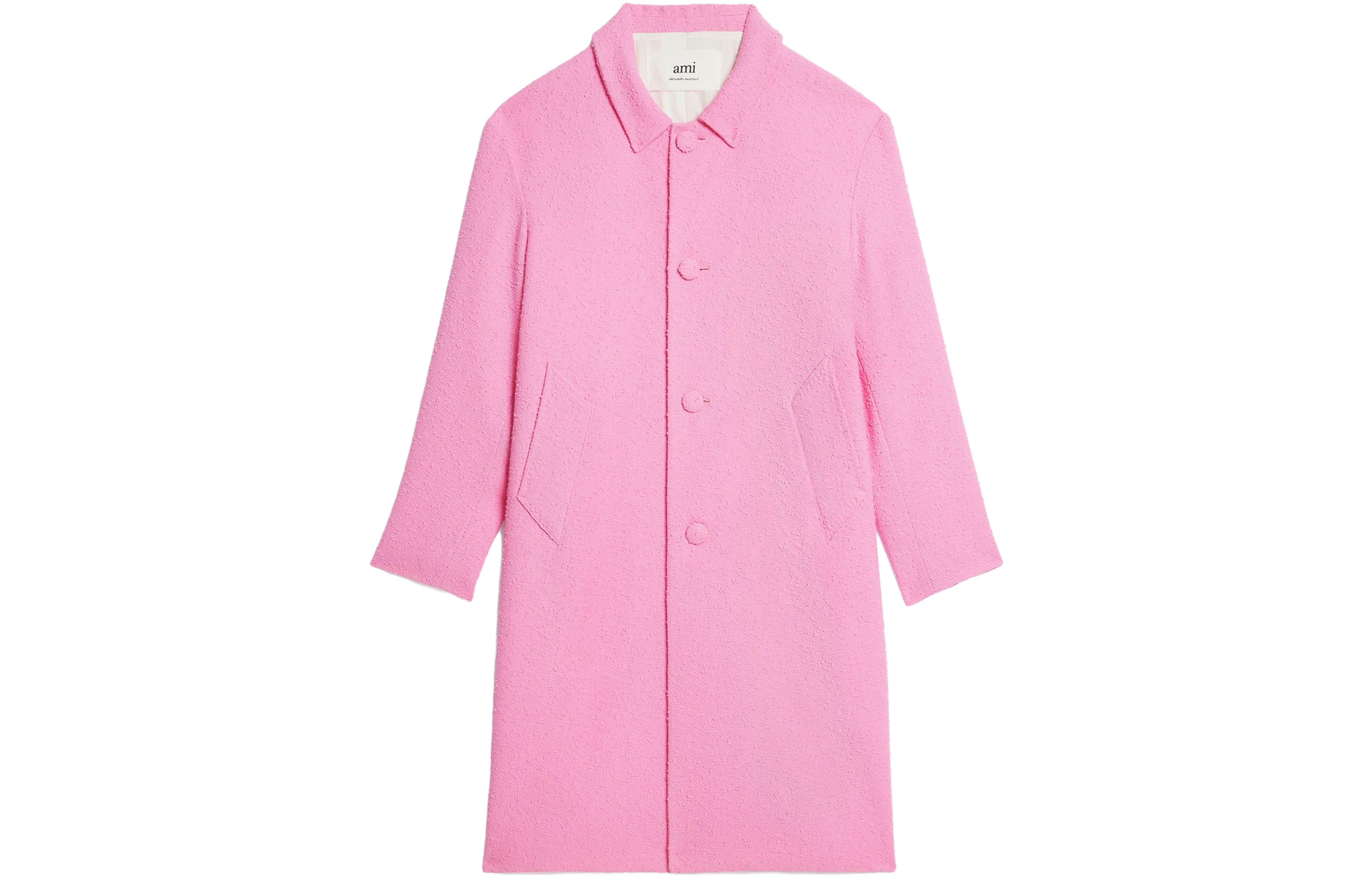 Order AMI Paris Mantel Butang Panjang Sederhana Warna Pink Candy Wool Blend HCO003WV0001-661